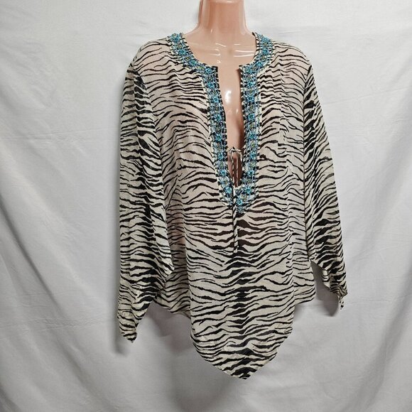 Escada Animal Print 100% Silk Top Blouse Women Size 42 Sheer Shiny Embellished - Picture 13 of 14